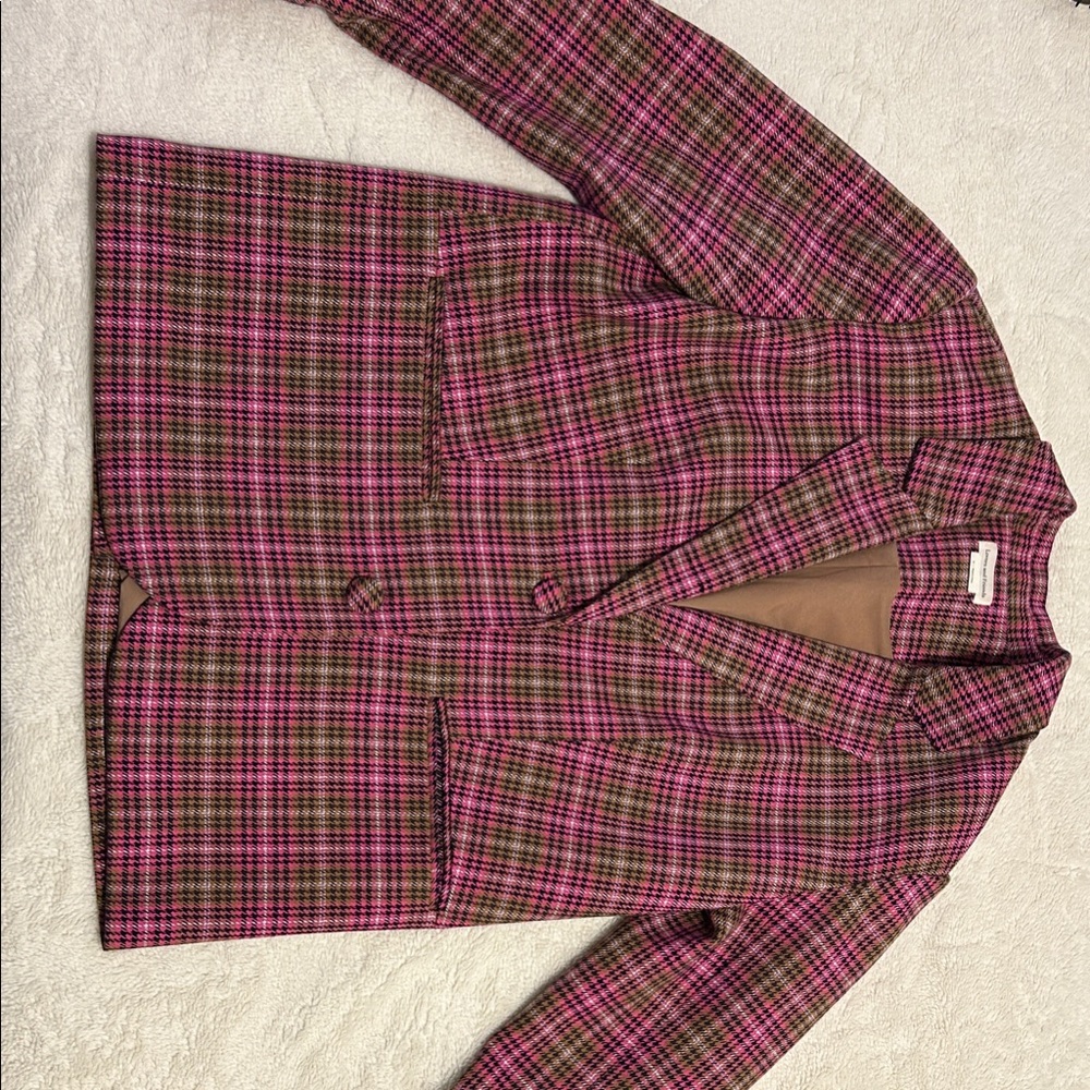 Lovers + Friends Pink and Brown Plaid Blazer